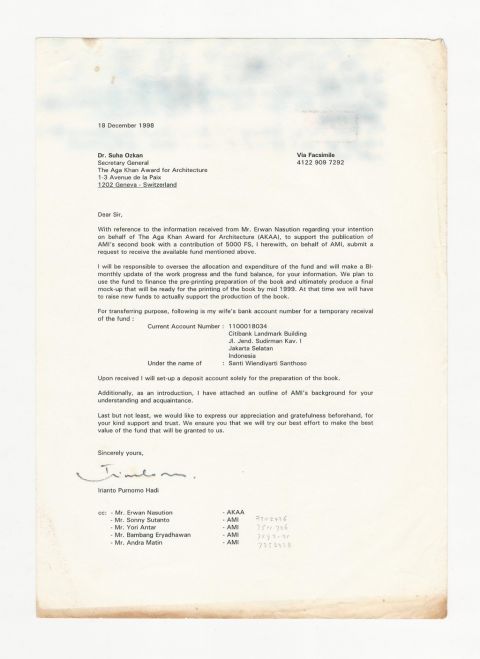 Surat dari Irianto P.H. kepada Suha Ozkan 18 Desember 1998
