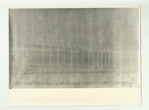 Rentjana Gedung Pola Pembangunan Semesta R.I. di Perseel Gedung Proklamasi Kemerdekaan R.I. Djalan Pegangsaan Timur no.56 Djakarta Skala 1:500