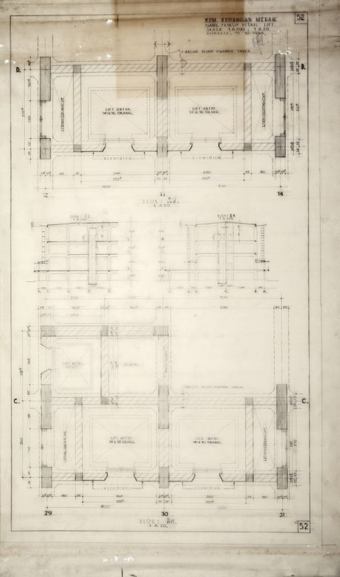 Kem. Keuangan Medan. Gamb. Prinsip Detail Lift. Skala 1a200. 1a20. (no.52)