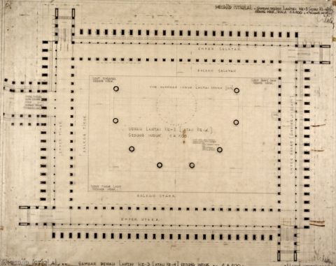 #06 Mesdjid Istiqlal. Gambar denah lantai ke-3 (atau ke-4) gedung induk [skala] 1A100
