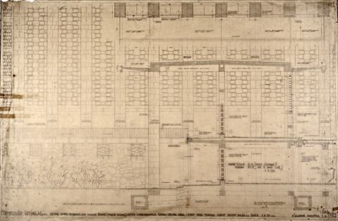 #23 Mesdjid Istiqlal. Detail Emper Pendahuluan Bagian Barat (Prinsip Irisan) Serta Sambungannja Kepada Gedung Induk, Tepat Pada Terras Sudut Barat-Djaja [skala] 1A20