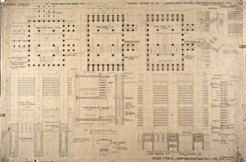 #14 Mesdjid Istiqlal. Gedung pendahuluan gedung induk lanjutan gambar no. 13. Gambar2 denah dan detail gedung pendahuluan gedung induk [skala] 1A100, [skala] 1A20, [skala] 1A1