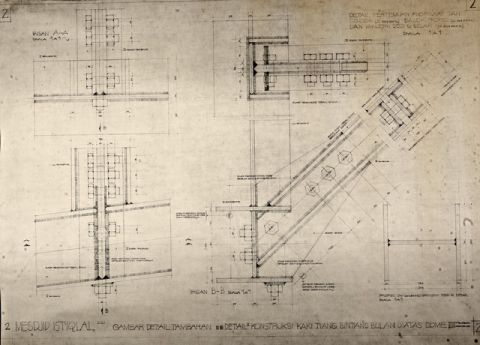 #02 Mesjid Istiqlal. Gambar Detail Tambahan. Detail2 konstruksi kaki tiang bintang bulan di atas dome