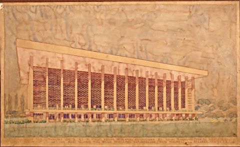 Rentjana Gedung Pola Pembangunan Semesta R.I. di Perseel Gedung Proklamasi Kemerdekaan R.I. Djalan Pegangsaan Timur no.56 Djakarta.