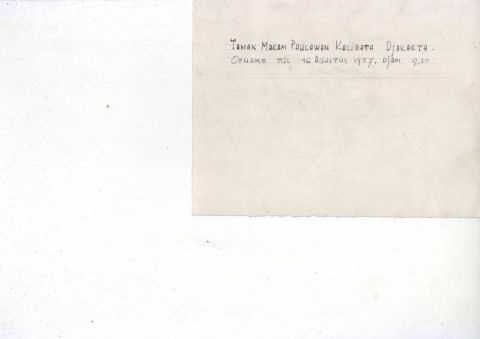 Catatan F. Silaban pada Foto Proyek Taman Makam Pahlawan Kalibata Djakarta. Opname Tgl 16 Agustus 1957. Djam 9.30